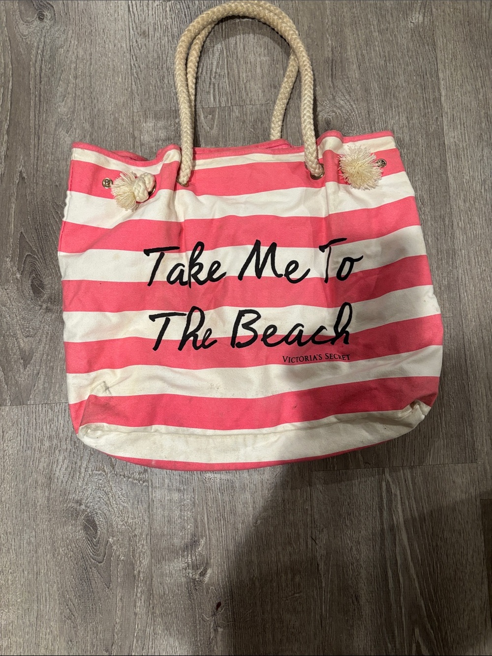 Victoria's Secret Pink and White Striped Tote with Rope Handles